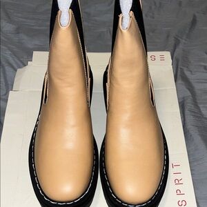 Esprit Beige Leather Boots with Black Soles